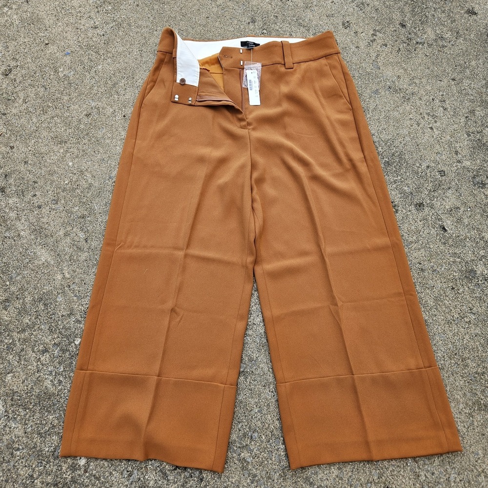 New J.CREW 365 Dress Pants 14 Wide-Leg Essential Rust Brown High Rise Career